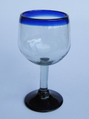 Sale Items / 'Cobalt Blue Rim' balloon wine glasses  / These balloon wine glasses are the largest of their class, you will enjoy them as they capture the bouquet of a fine red wine.